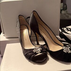 Caparros Elegant Black Heels with Crystal Accents